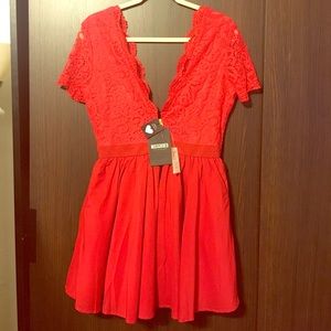 Missguided lace plunge neck mini dress in red