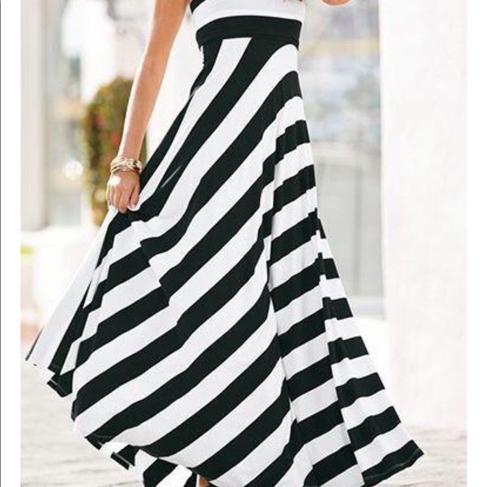 NWOT Black and white striped maxi dress