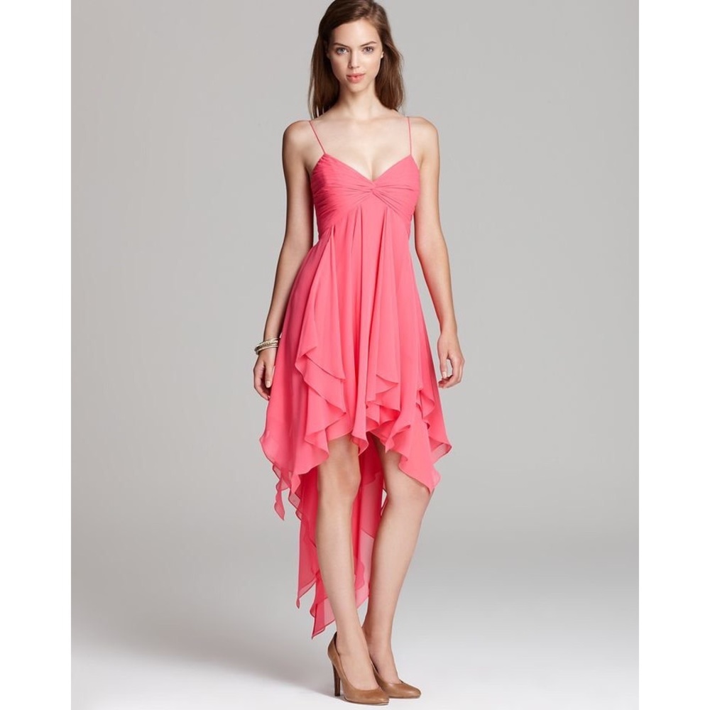 Aqua - Coral Pink Dress - Hi Lo Dress - Asymmetric