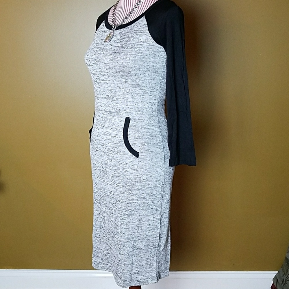 Gray and Black Baseball Tee Sweater Dress - Picture 2 of 4