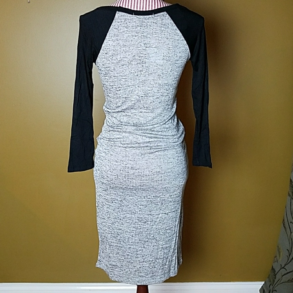 Gray and Black Baseball Tee Sweater Dress - Picture 3 of 4