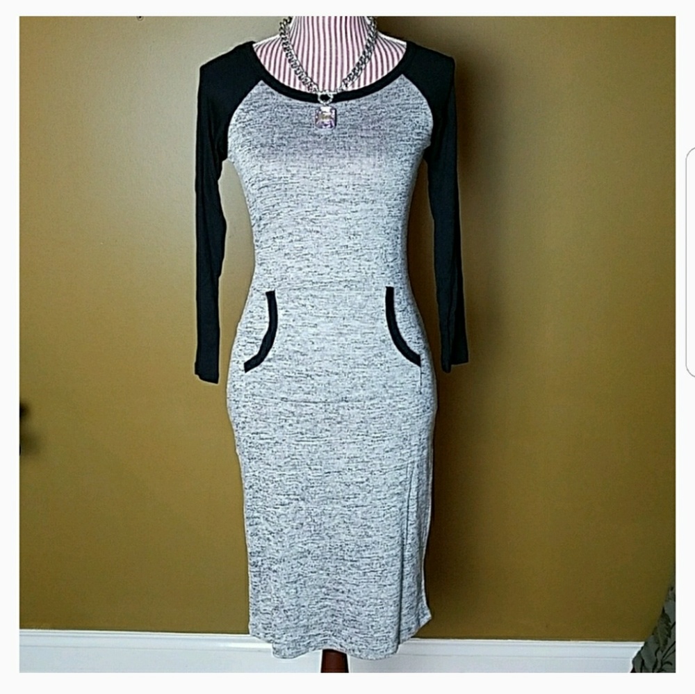 Gray and Black Baseball Tee Sweater Dress - Picture 4 of 4