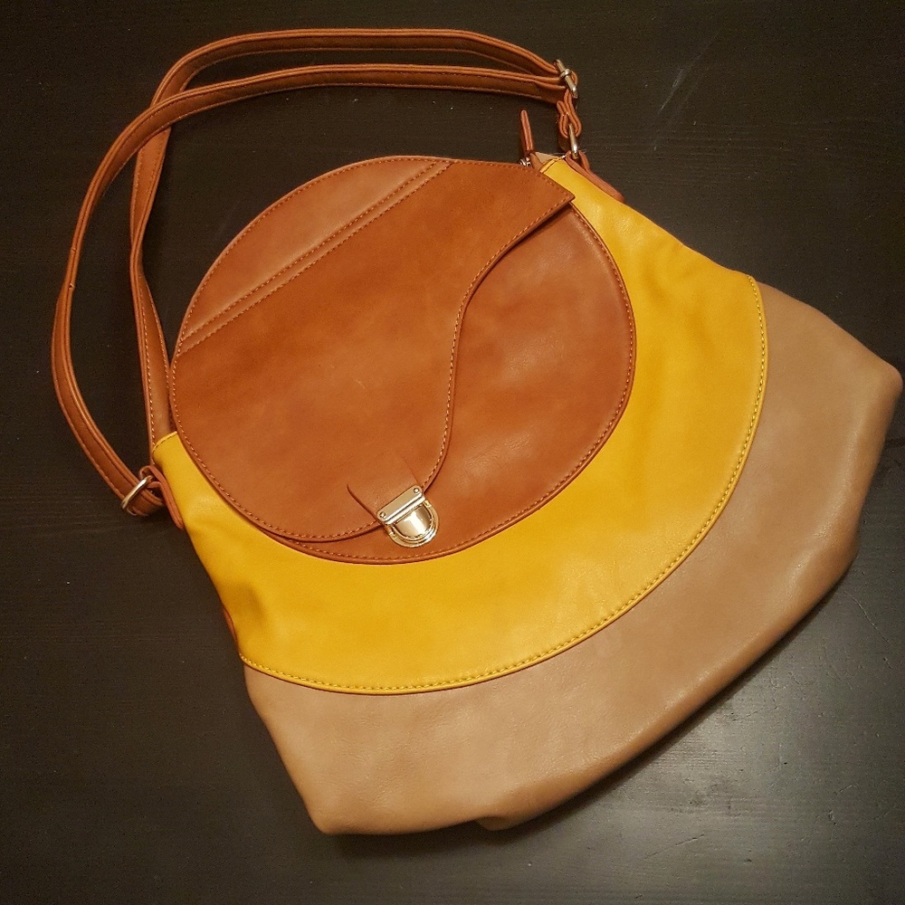 Pink Haley Color Block Tote Large Brown Yellow