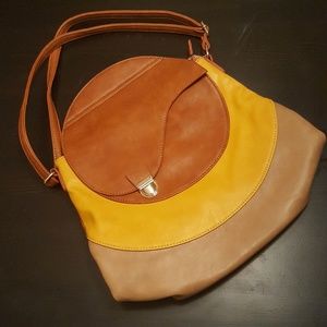 Pink Haley Color Block Tote Large Brown Yellow