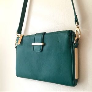 Green + Gold Faux Leather Bag