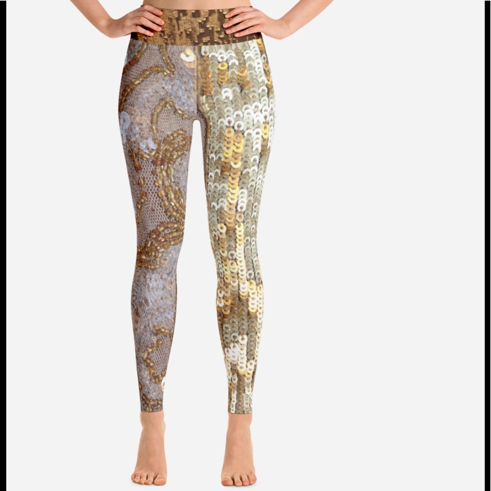 Custom Gold Sequin Lace Print Yoga Leggings