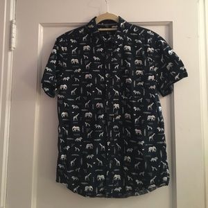 Blue safari print men's button down
