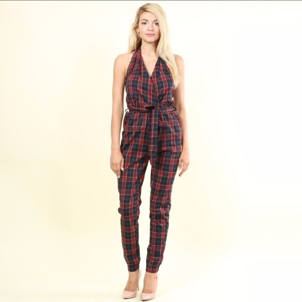 Flannel Plaid Halter Jumper