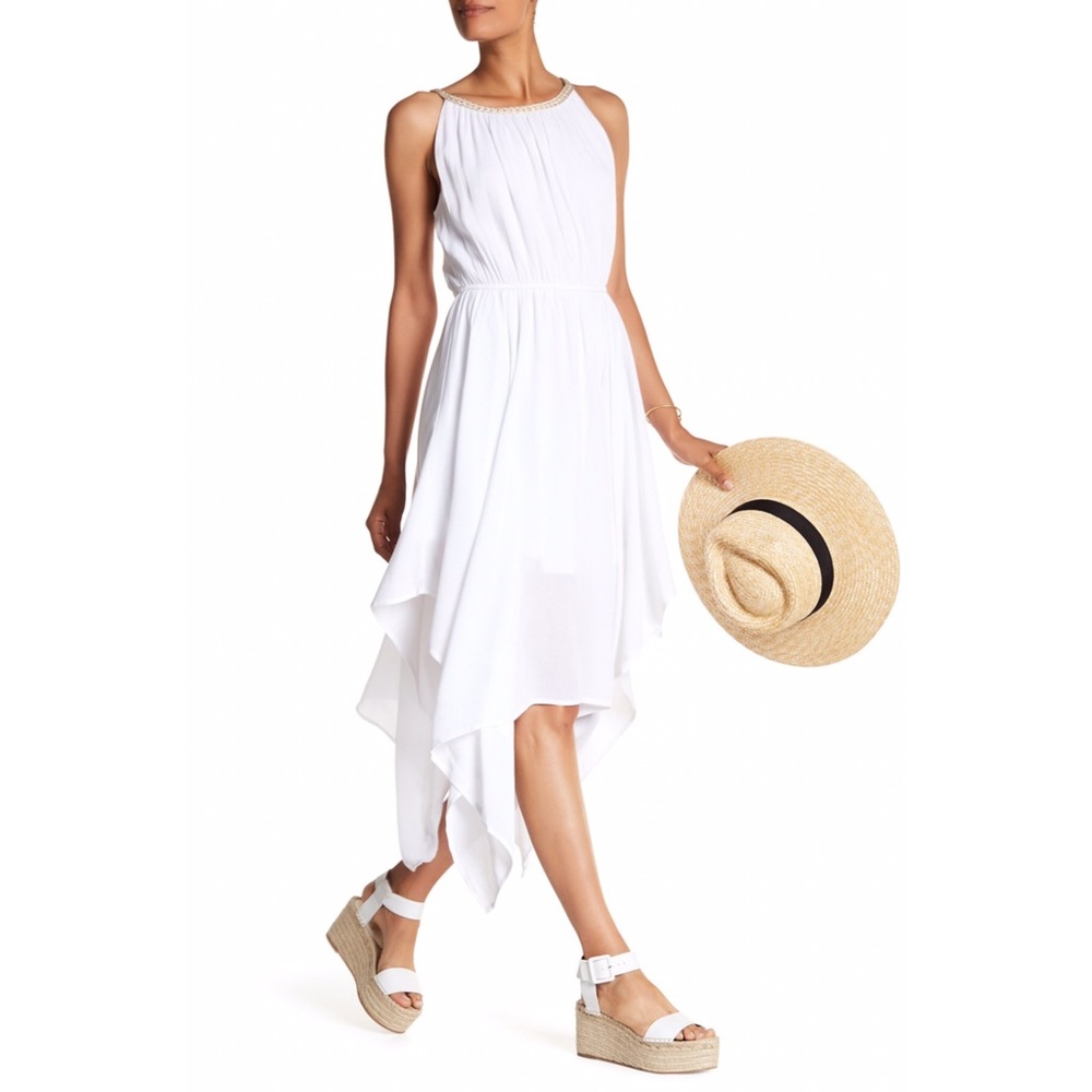 NINA LEONARD Elastic Waist Uneven Gauze Dress