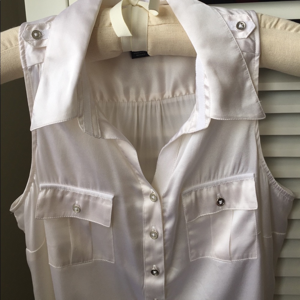 White sleeveless silk top
