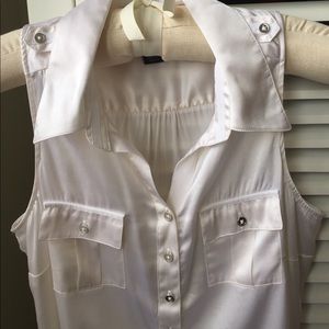 White sleeveless silk top