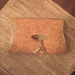 Cork clutch with gold accents
