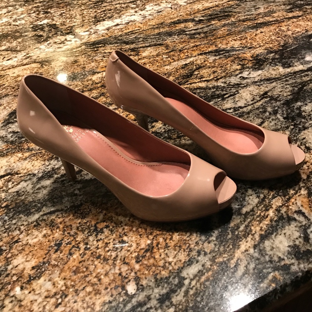 Size 7 1/2 patent nude peep toe Vince Camuto pumps