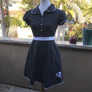 Sourpuss polkadot black and white dress