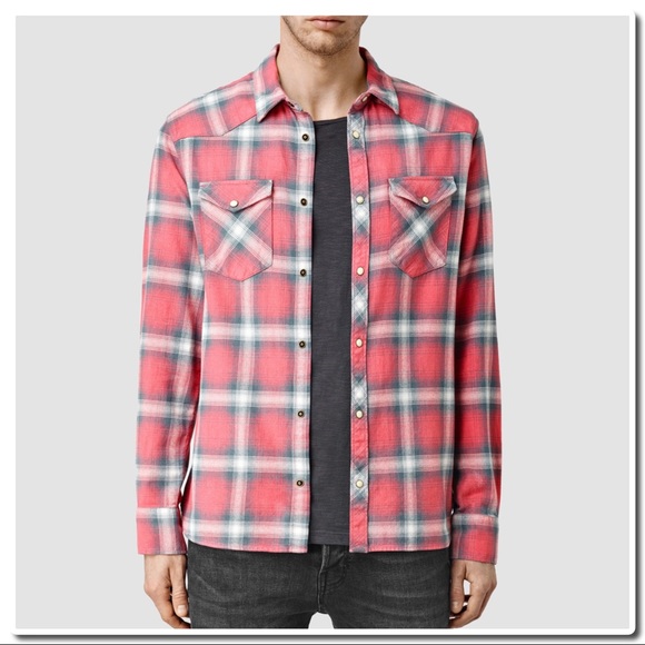 All Saints Clayhill Shirt in Red and Gray - Picture 2 of 4