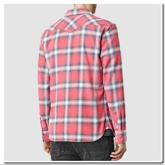 All Saints Clayhill Shirt in Red and Gray - Picture 3 of 4