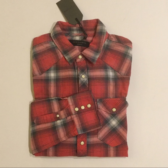 All Saints Clayhill Shirt in Red and Gray - Picture 4 of 4