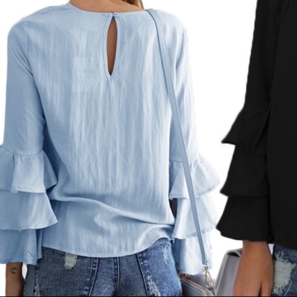 SUPER SALE! tiered sleeve baby blue top - Picture 2 of 2