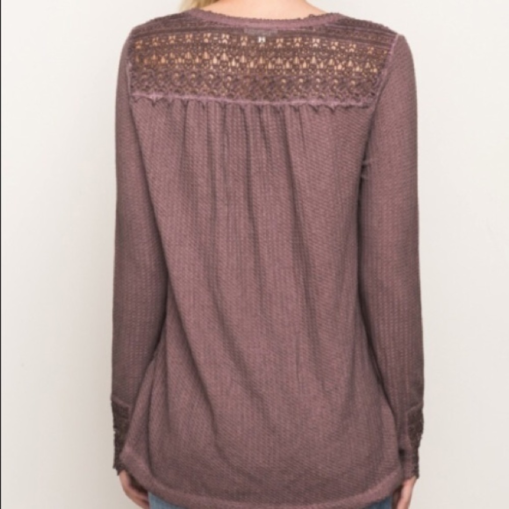 Waffle Knit Thermal Lace Blouse priced firm - Picture 2 of 7