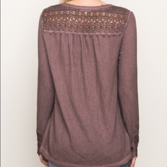 Waffle Knit Thermal Lace Blouse priced firm - Picture 2 of 7