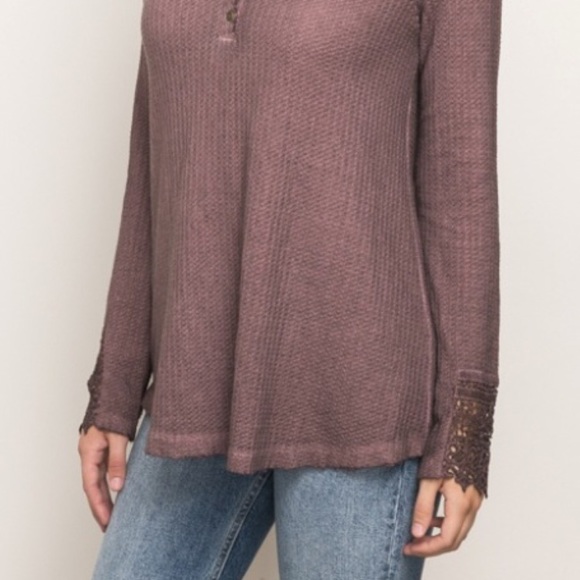 Waffle Knit Thermal Lace Blouse priced firm - Picture 3 of 7