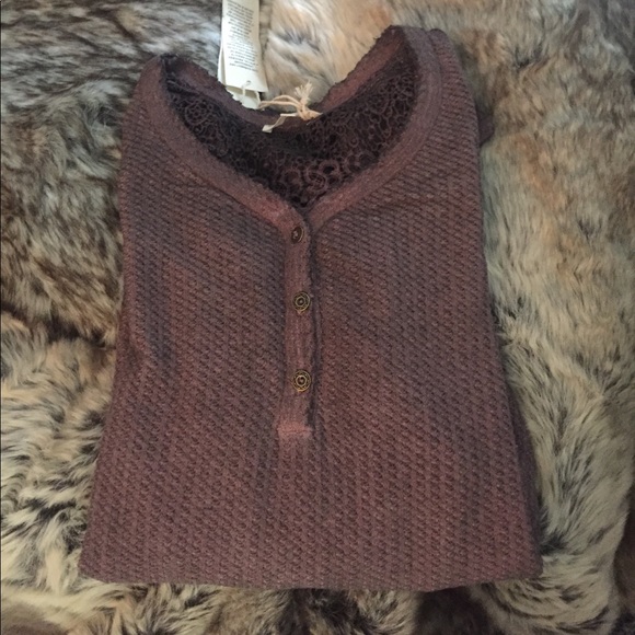 Waffle Knit Thermal Lace Blouse priced firm - Picture 6 of 7