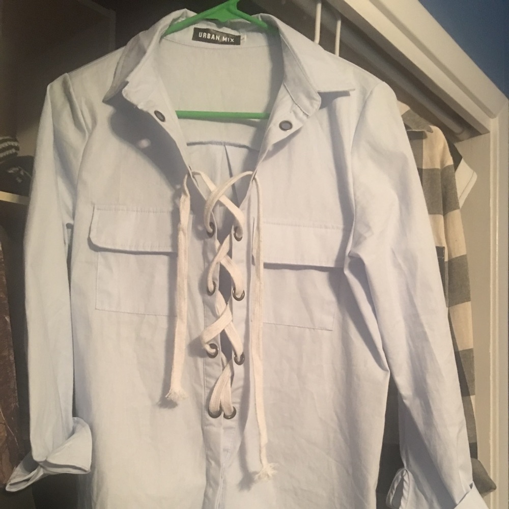 Lace up style "denim" shirt