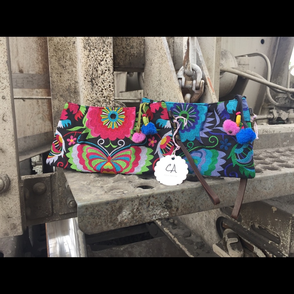 Izzy ( Butterfly) Clutch Pink and Blue handmade