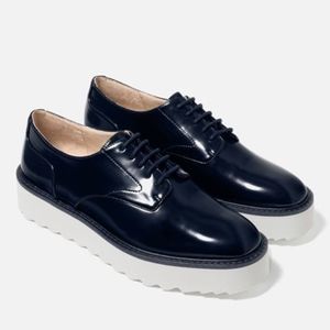 Zara Navy Blue Flat Platform Lace Up Shoes Blogger