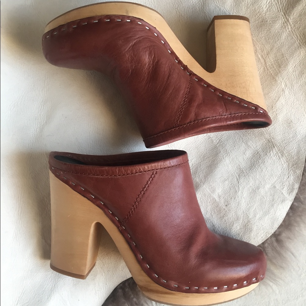 dolce vita wood heel leather clog mules