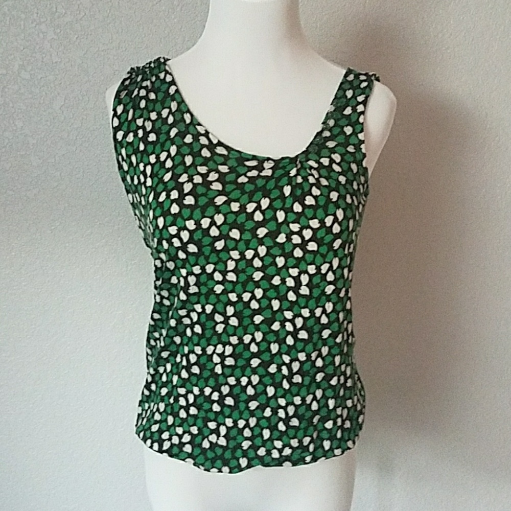 {Anthro} Green + cream leaf sleeveless top