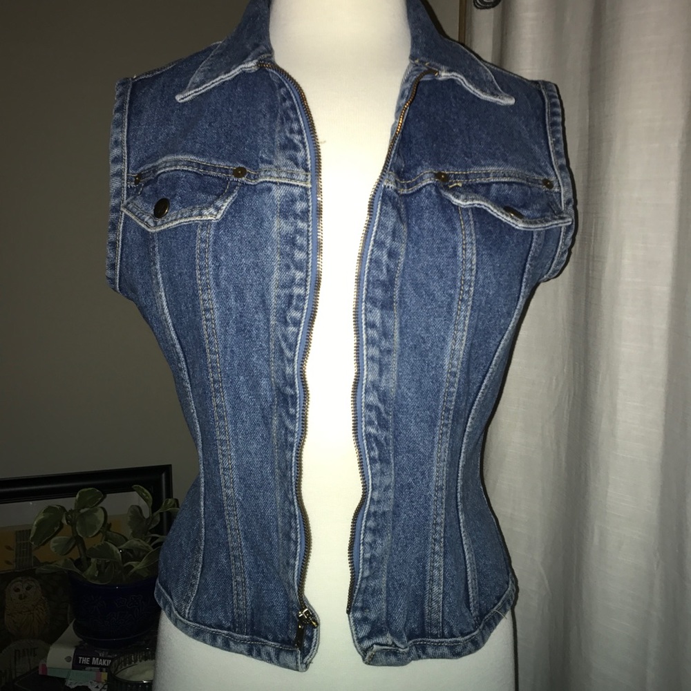 Vintage Denim Jean Zip Up Vest Pairs Blues
