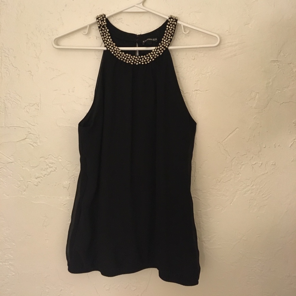 Black tank blouse with beaded neckline