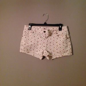 White Shorts with Pink Rose Pattern