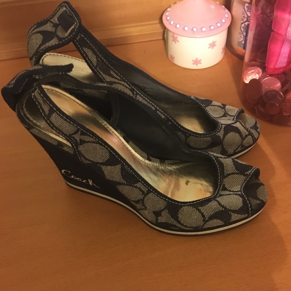 Dark denim coach wedges