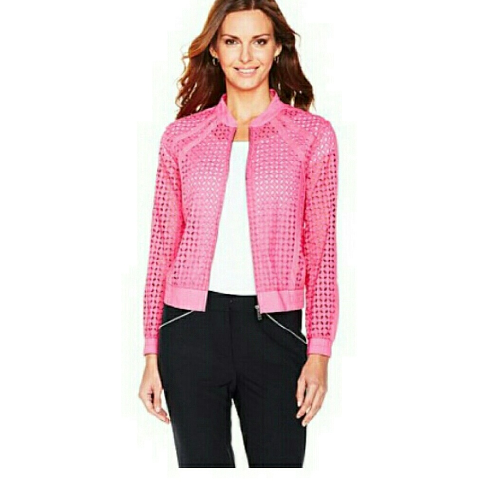 G By Giuliana  Rancic Pink Eyelet Bomber Jacket