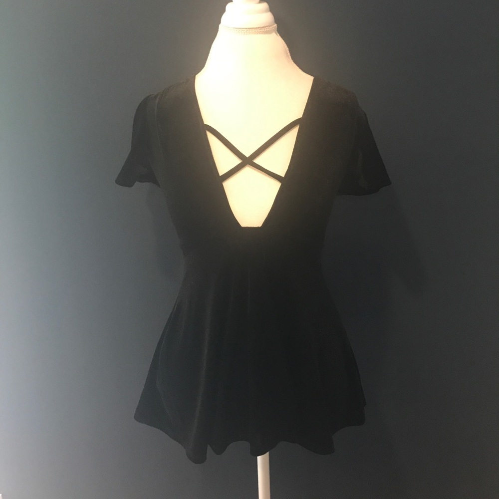 Short Sleeve Velvet Peplum Top_5