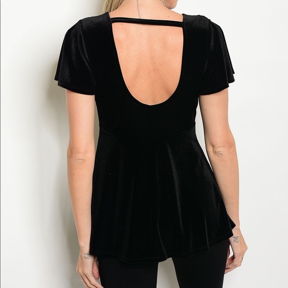 Short Sleeve Velvet Peplum Top - Picture 2 of 7