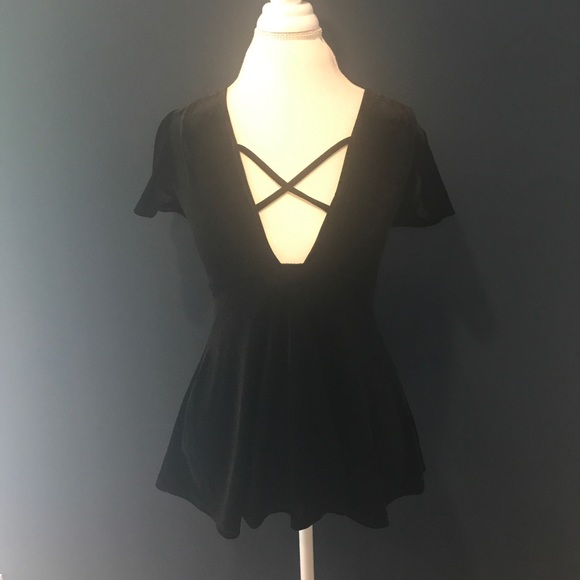 Short Sleeve Velvet Peplum Top - Picture 5 of 7