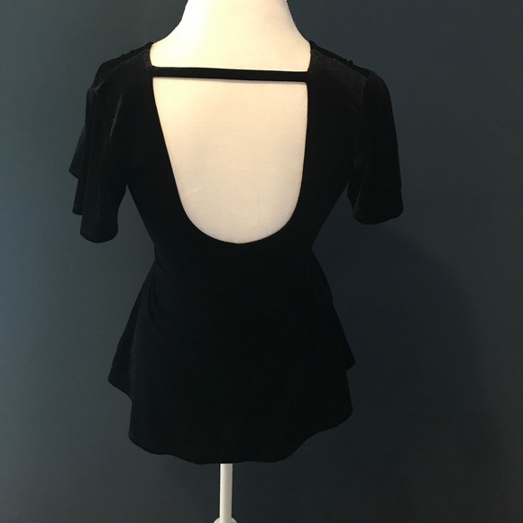 Short Sleeve Velvet Peplum Top - Picture 6 of 7