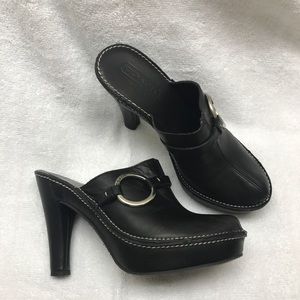 Black Leather COACH Platform Clogs - Size 6