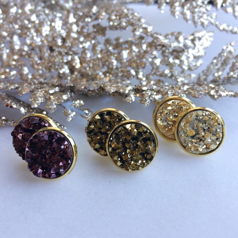Round Gold Druzy Earrings