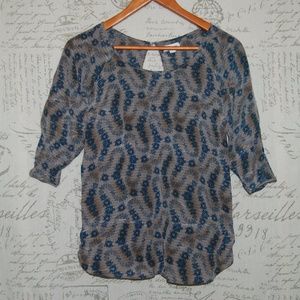 Silence + Noise Brown Blue 100% Silk Blouse XS Silence + Noise Brown Blue 100% Silk Blouse XS