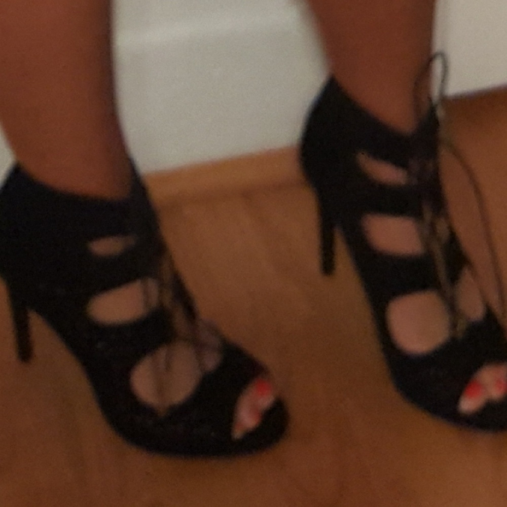 black lace up heels
