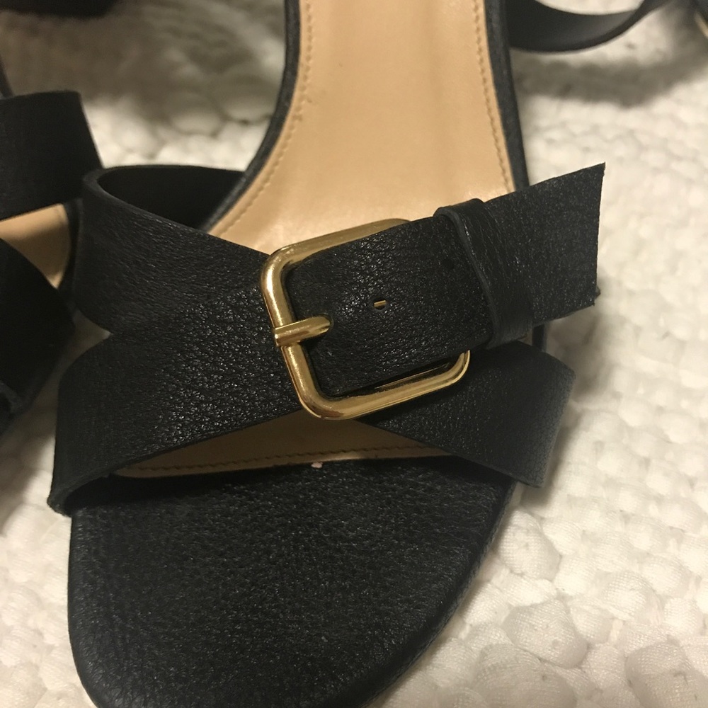J. Crew Black Buckled Mid Heel Leather Sandal - Picture 3 of 4