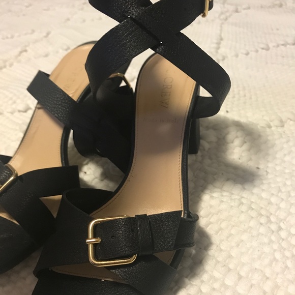 J. Crew Black Buckled Mid Heel Leather Sandal - Picture 2 of 4