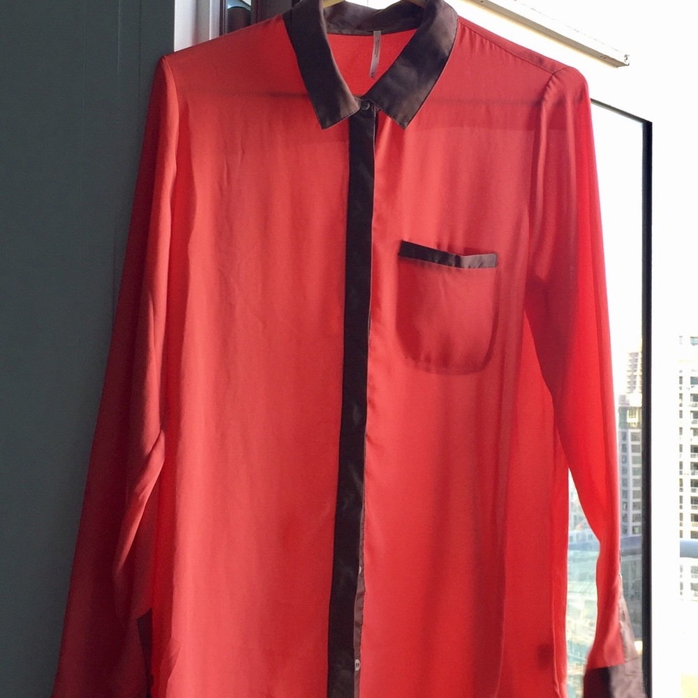 Free People Hot Coral Boyfriend Button Down Top