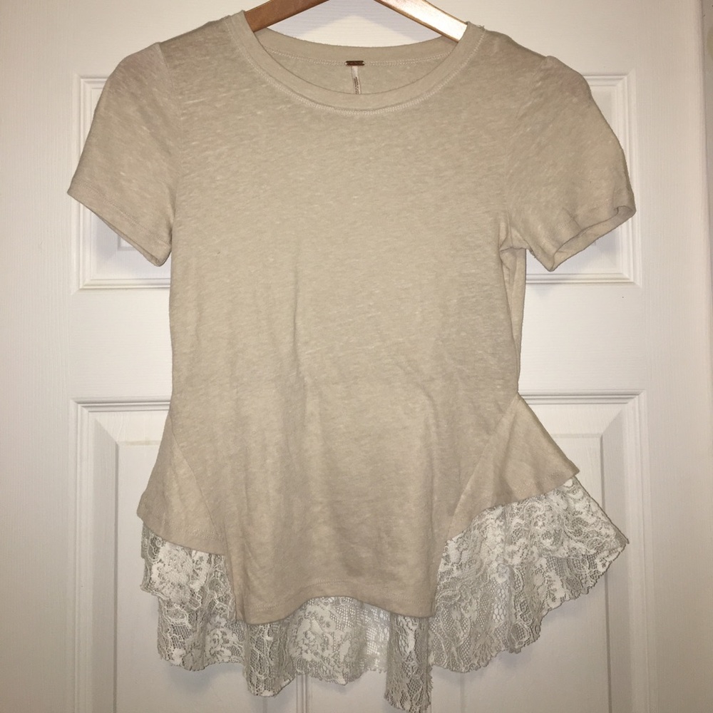 Free People cotton peplum tee with lace