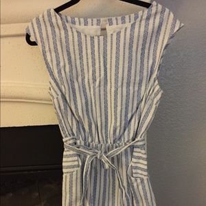 Striped blue and white belted dress with pockets Striped blue and white belted dress with pockets