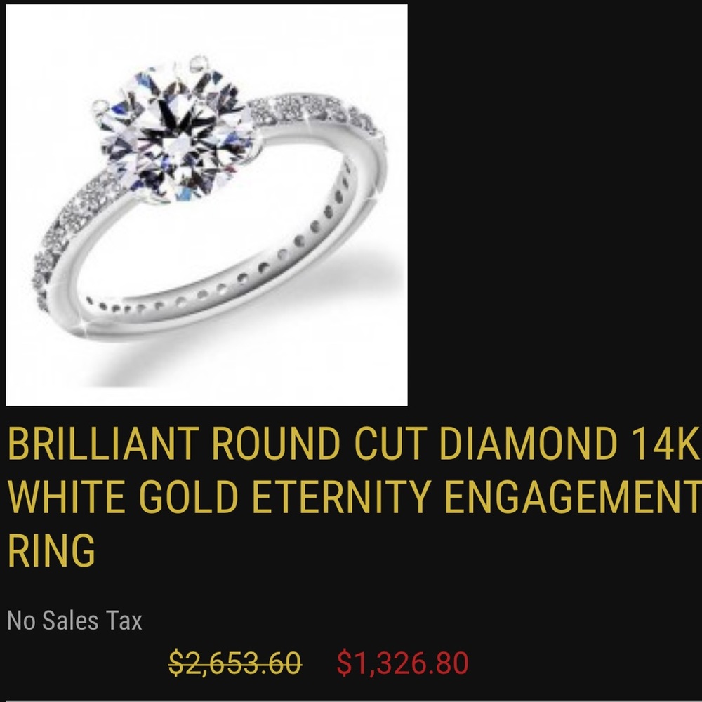 Round cut diamond eternity Engagement ring 14k